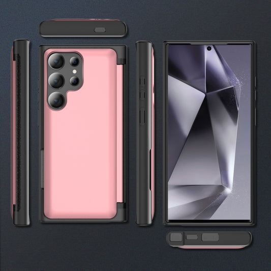 For Samsung Galaxy S23 Ultra 5G 3 in 1 Flip Holder Phone Case(Pink) by buy2fix