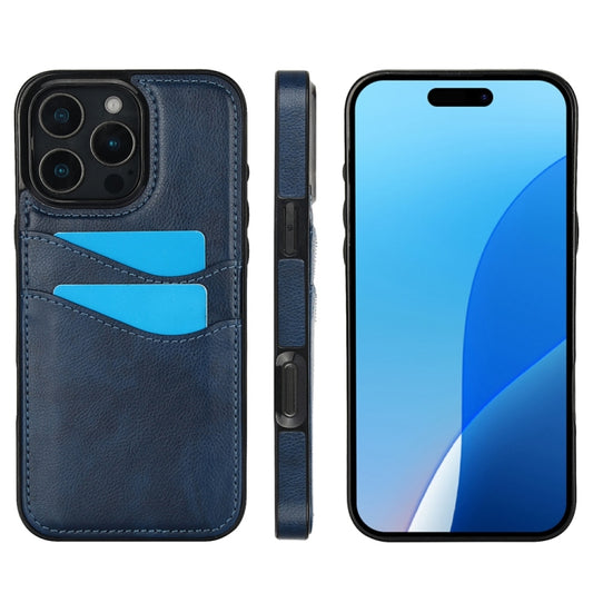 For iPhone 16 Pro Litchi Leather Skin Card Slots Phone Case(Blue) - iPhone 16 Pro Cases by buy2fix | Online Shopping UK | buy2fix