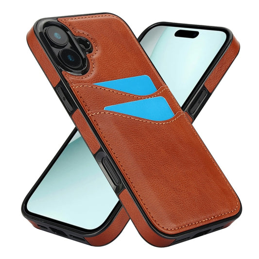 For iPhone 16 Litchi Leather Skin Card Slots Phone Case(Brown) by buy2fix