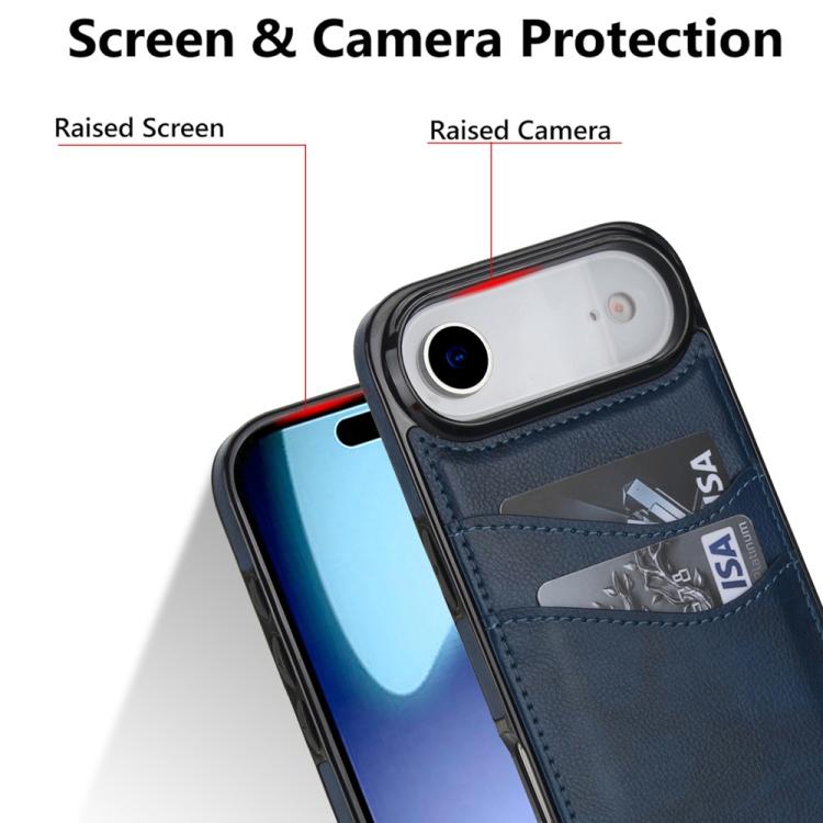 For iPhone Air Litchi Leather Skin Card Slots Phone Case(Blue) - iPhone Air Cases by buy2fix | Online Shopping UK | buy2fix