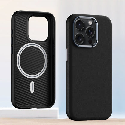 For iPhone 13 Pro Metal Lens Frame Leather Magsafe Full Coverage Shockproof Phone Case(Black) by buy2fix