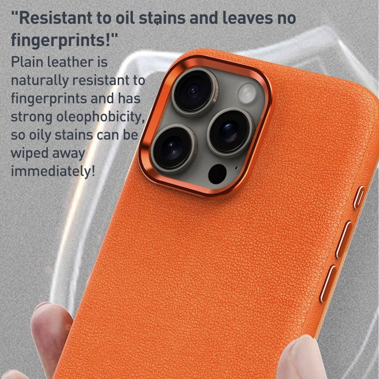For iPhone 14 Pro Max Metal Lens Frame Leather Magsafe Full Coverage Shockproof Phone Case(Orange) - iPhone 14 Pro Max Cases by buy2fix | Online Shopping UK | buy2fix