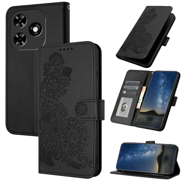 For Tecno Spark Go 2024 Datura Flower Embossed Flip Leather Phone Case(Black) by buy2fix