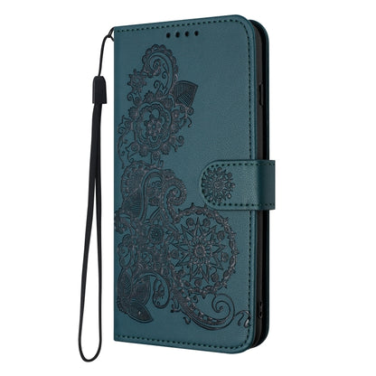 For Tecno Spark Go 2024 Datura Flower Embossed Flip Leather Phone Case(Dark Green) by buy2fix