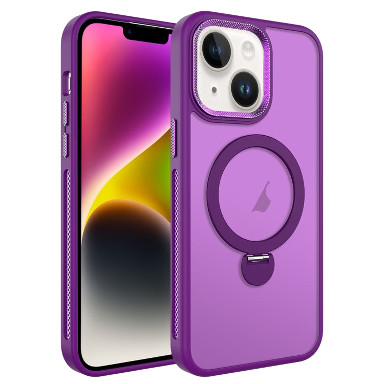 For iPhone 14 Plus MagSafe Magnetic Holder Breathable Phone Case(Purple) - iPhone 14 Plus Cases by buy2fix | Online Shopping UK | buy2fix