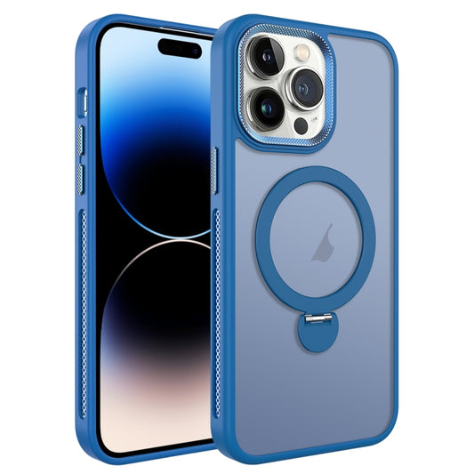For iPhone 14 Pro Max MagSafe Magnetic Holder Breathable Phone Case(Blue) - iPhone 14 Pro Max Cases by buy2fix | Online Shopping UK | buy2fix