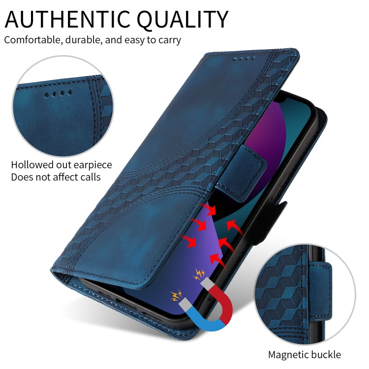 For iPhone 16 Plus Embossed Rhombus Starry Leather Phone Case(Blue) - More iPhone Cases by buy2fix | Online Shopping UK | buy2fix