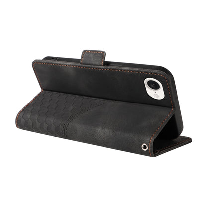 For iPhone SE 2024 Embossed Rhombus Starry Leather Phone Case(Black) by buy2fix