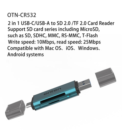 Onten CR532 2 in 1 USB-A / USB-C to SD2.0 / TF2.0 USB Card Reader(Pine Green) by Onten