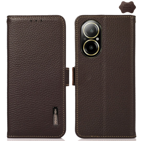 For Realme C67 4G KHAZNEH Side-Magnetic Litchi Genuine Leather RFID Phone Case(Brown)