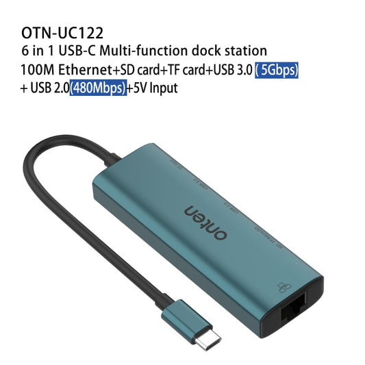 Onten UC122 6 in 1 USB-C / Type-C to SD + TF Card + USB 3.0 HUB with 5V Input & 100Mbps Network Card by Onten