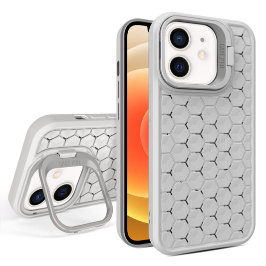 For iPhone 12 Honeycomb Radiating Lens Holder Magsafe Phone Case(Grey) by buy2fix