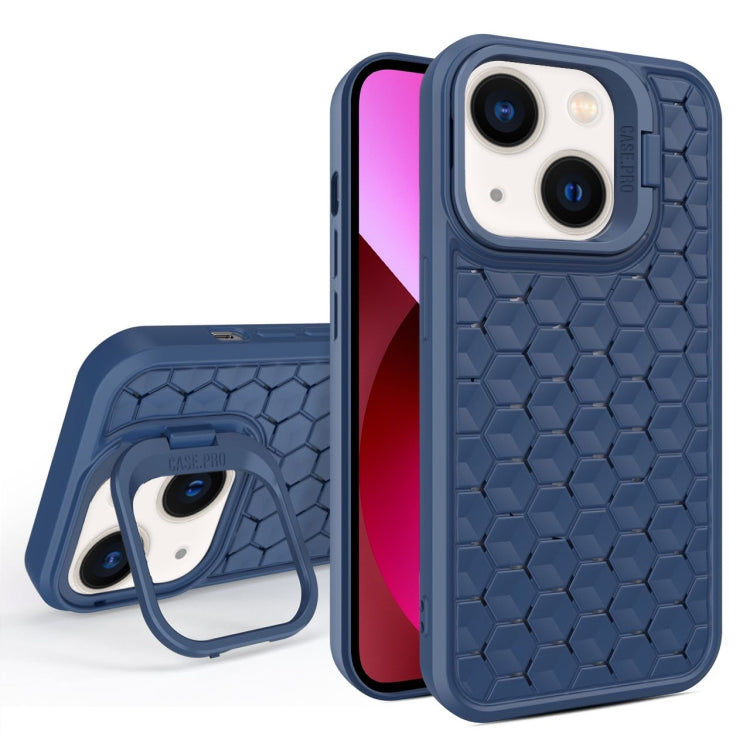 For iPhone 13 Honeycomb Radiating Lens Holder Magsafe Phone Case(Blue) by buy2fix