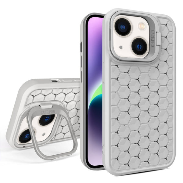 For iPhone 14 Plus Honeycomb Radiating Lens Holder Magsafe Phone Case(Grey) by buy2fix
