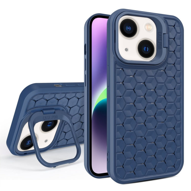 For iPhone 14 Honeycomb Radiating Lens Holder Magsafe Phone Case(Blue) - iPhone 14 Cases by buy2fix | Online Shopping UK | buy2fix