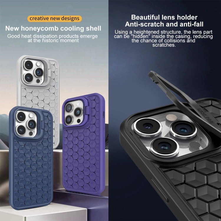 For iPhone 15 Honeycomb Radiating Lens Holder Magsafe Phone Case(Grey) - iPhone 15 Cases by buy2fix | Online Shopping UK | buy2fix