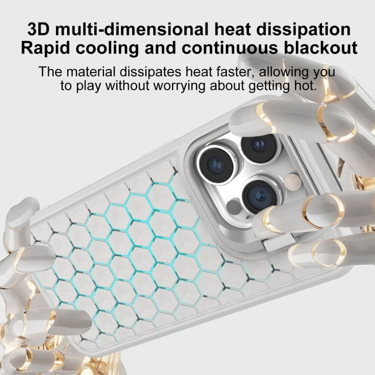 For iPhone 15 Honeycomb Radiating Lens Holder Magsafe Phone Case(Grey) - iPhone 15 Cases by buy2fix | Online Shopping UK | buy2fix