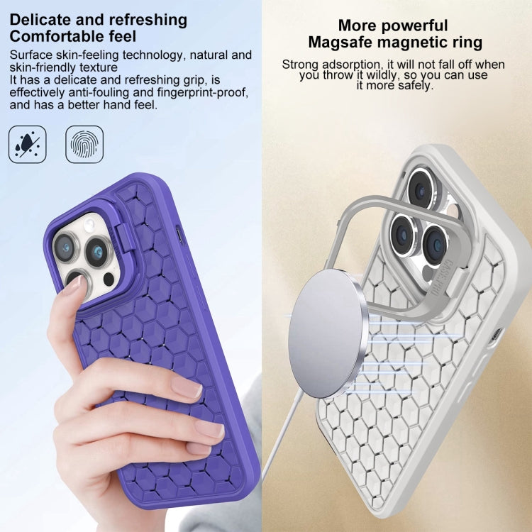 For iPhone 14 Pro Max Honeycomb Radiating Lens Holder Magsafe Phone Case(Purple) - iPhone 14 Pro Max Cases by buy2fix | Online Shopping UK | buy2fix