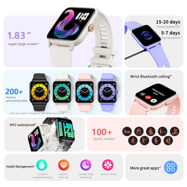 QS13 1.83 inch BT5.2 Smart Sport Watch, Support Bluetooth Call / Sleep / Blood Sugar / Blood Oxygen / Heart Rate / Blood Pressure Health Monitor(Purple) - Smart Watches by buy2fix | Online Shopping UK | buy2fix