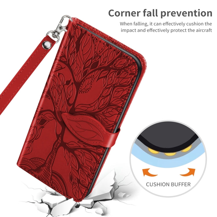 For Xiaomi Redmi 13C 4G / 5G Life Tree Embossing Pattern Leather Phone Case(Red) - 13C Cases by buy2fix | Online Shopping UK | buy2fix