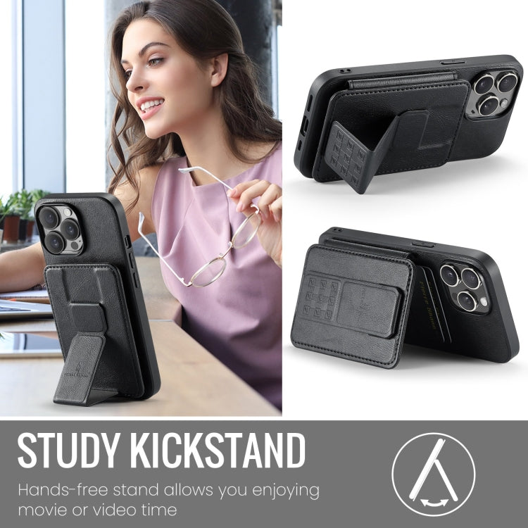 For iPhone 15 Pro Fierre Shann Oil Wax Cow Leather Card Holder Back Phone Case(Black) - iPhone 15 Pro Cases by FIERRE SHANN | Online Shopping UK | buy2fix