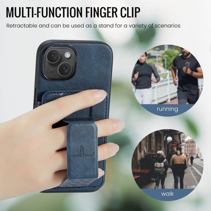 For iPhone 15 Plus Fierre Shann Oil Wax Cow Leather Card Holder Back Phone Case(Blue) - iPhone 15 Plus Cases by FIERRE SHANN | Online Shopping UK | buy2fix