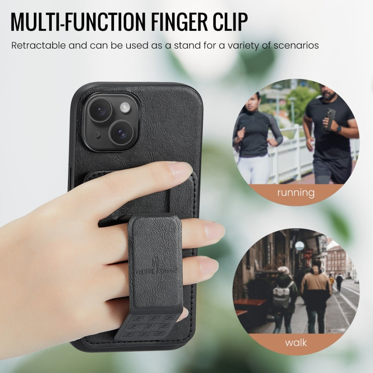 For iPhone 15 Fierre Shann Oil Wax Cow Leather Card Holder Back Phone Case(Black) - iPhone 15 Cases by FIERRE SHANN | Online Shopping UK | buy2fix