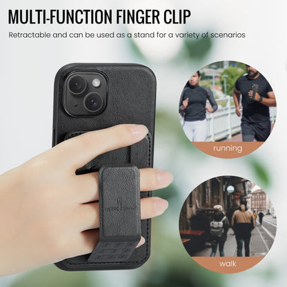 For iPhone 15 Fierre Shann Oil Wax Cow Leather Card Holder Back Phone Case(Black) - iPhone 15 Cases by FIERRE SHANN | Online Shopping UK | buy2fix