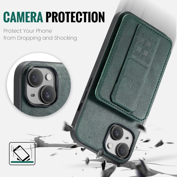 For iPhone 14 Plus Fierre Shann Oil Wax Cow Leather Card Holder Back Phone Case(Green) - iPhone 14 Plus Cases by FIERRE SHANN | Online Shopping UK | buy2fix