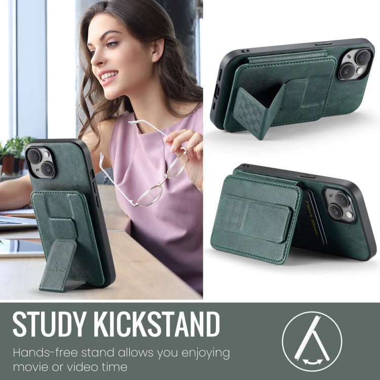 For iPhone 14 Plus Fierre Shann Oil Wax Cow Leather Card Holder Back Phone Case(Green) - iPhone 14 Plus Cases by FIERRE SHANN | Online Shopping UK | buy2fix