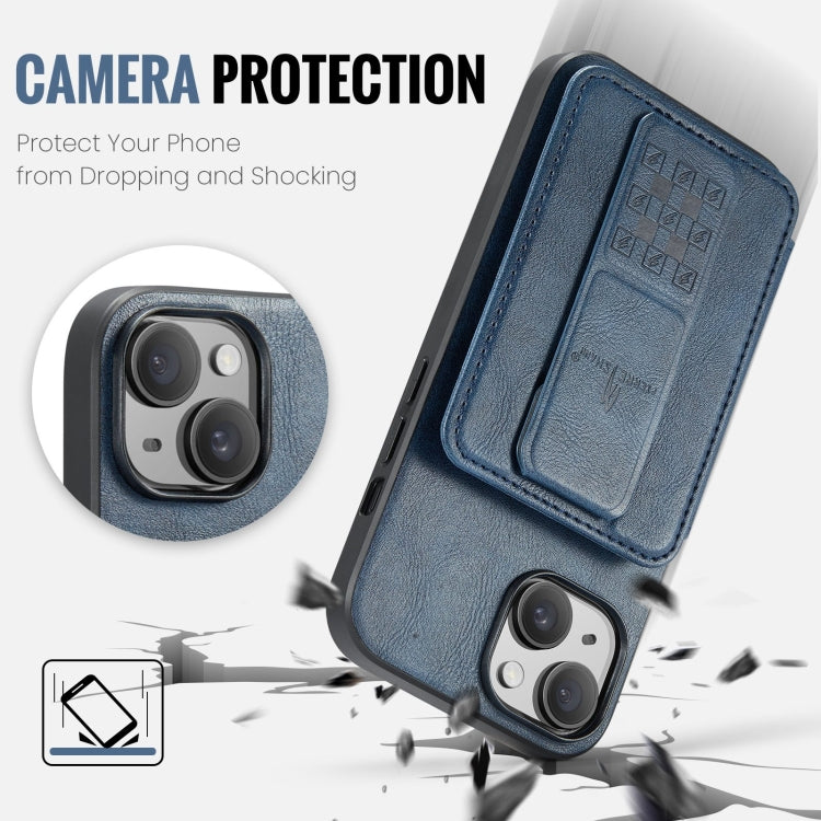 For iPhone 14 Fierre Shann Oil Wax Cow Leather Card Holder Back Phone Case(Blue) - iPhone 14 Cases by FIERRE SHANN | Online Shopping UK | buy2fix