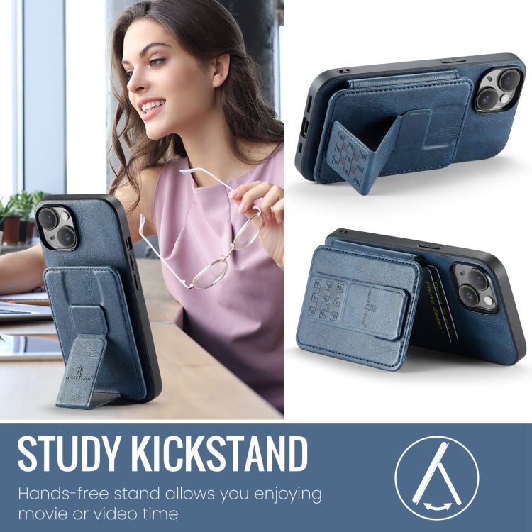 For iPhone 14 Fierre Shann Oil Wax Cow Leather Card Holder Back Phone Case(Blue) - iPhone 14 Cases by FIERRE SHANN | Online Shopping UK | buy2fix