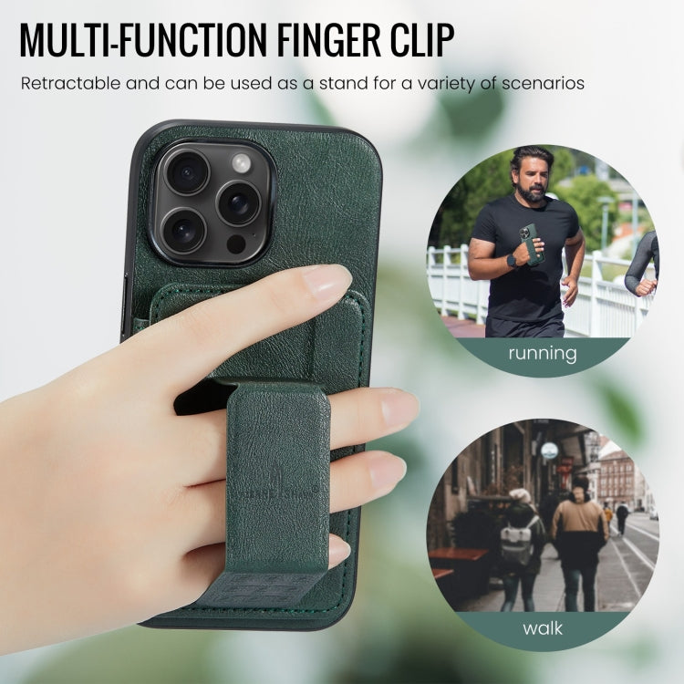 For iPhone 14 Pro Fierre Shann Oil Wax Cow Leather Card Holder Back Phone Case(Green) - iPhone 14 Pro Cases by FIERRE SHANN | Online Shopping UK | buy2fix