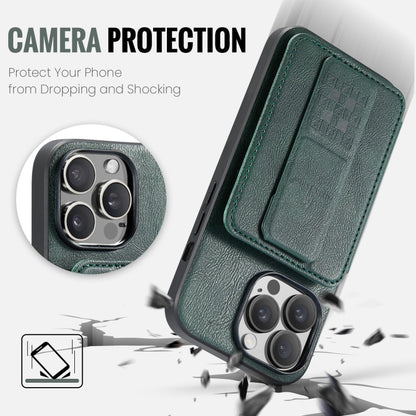 For iPhone 14 Pro Fierre Shann Oil Wax Cow Leather Card Holder Back Phone Case(Green) - iPhone 14 Pro Cases by FIERRE SHANN | Online Shopping UK | buy2fix