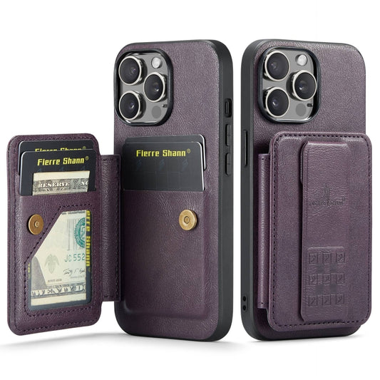 For iPhone 14 Pro Max Fierre Shann Oil Wax Cow Leather Card Holder Back Phone Case(Purple) - iPhone 14 Pro Max Cases by FIERRE SHANN | Online Shopping UK | buy2fix