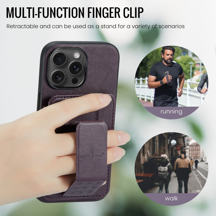 For iPhone 14 Pro Max Fierre Shann Oil Wax Cow Leather Card Holder Back Phone Case(Purple) - iPhone 14 Pro Max Cases by FIERRE SHANN | Online Shopping UK | buy2fix