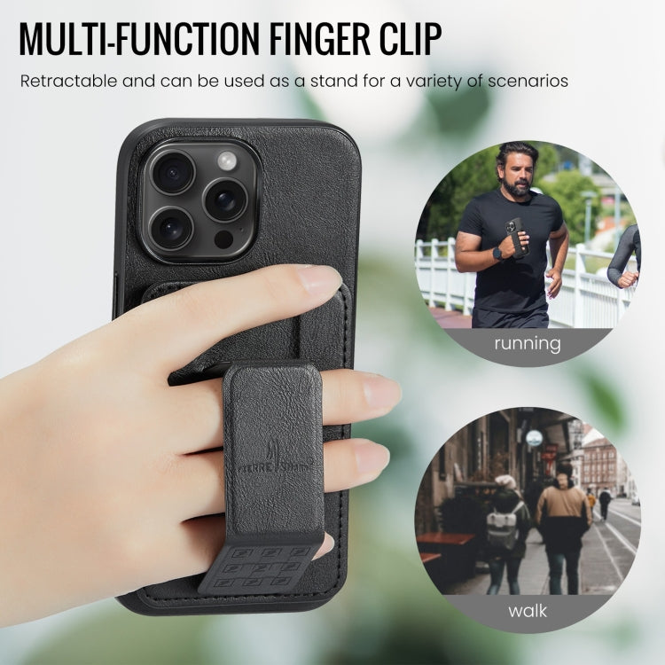 For iPhone 13 Pro Max Fierre Shann Oil Wax Cow Leather Card Holder Back Phone Case(Black) - iPhone 13 Pro Max Cases by FIERRE SHANN | Online Shopping UK | buy2fix