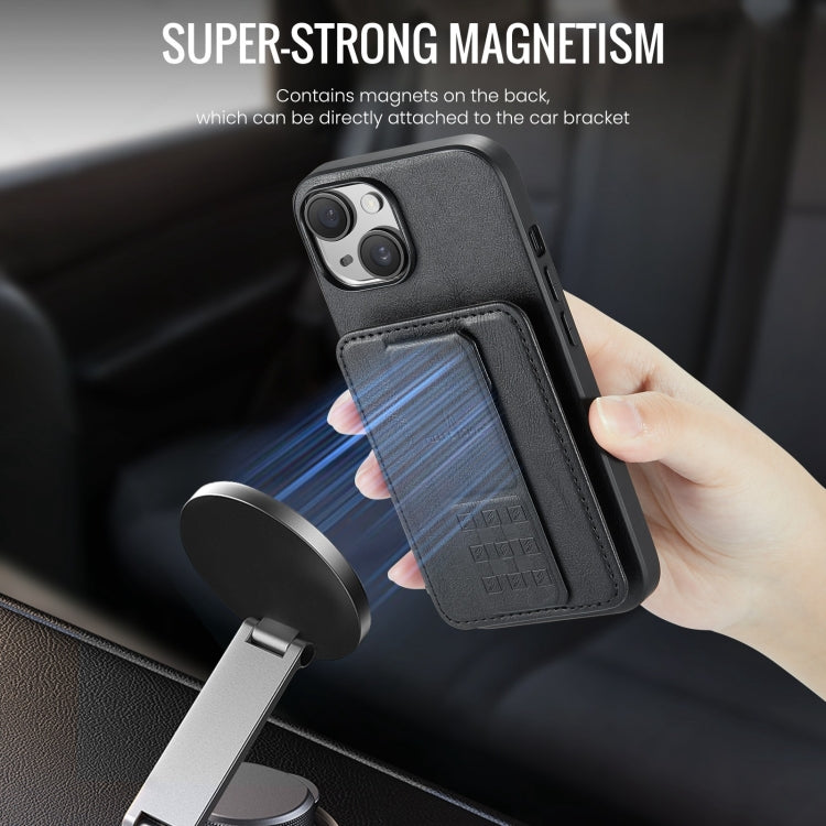 For iPhone 13 Fierre Shann Oil Wax Cow Leather Card Holder Back Phone Case(Black) - iPhone 13 Cases by FIERRE SHANN | Online Shopping UK | buy2fix