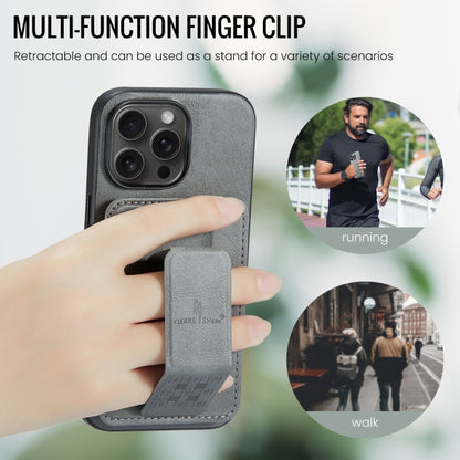 For iPhone 12 Pro Max Fierre Shann Oil Wax Cow Leather Card Holder Back Phone Case(Grey) - iPhone 12 Pro Max Cases by FIERRE SHANN | Online Shopping UK | buy2fix