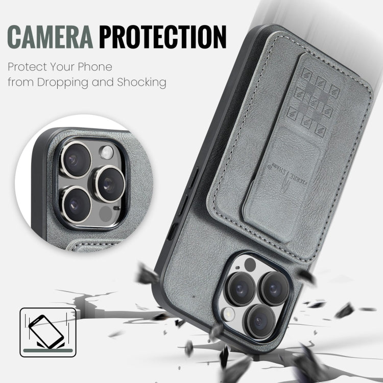 For iPhone 12 Pro Max Fierre Shann Oil Wax Cow Leather Card Holder Back Phone Case(Grey) - iPhone 12 Pro Max Cases by FIERRE SHANN | Online Shopping UK | buy2fix