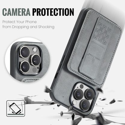 For iPhone 12 Pro Max Fierre Shann Oil Wax Cow Leather Card Holder Back Phone Case(Grey) - iPhone 12 Pro Max Cases by FIERRE SHANN | Online Shopping UK | buy2fix