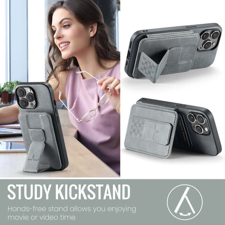 For iPhone 12 Pro Max Fierre Shann Oil Wax Cow Leather Card Holder Back Phone Case(Grey) - iPhone 12 Pro Max Cases by FIERRE SHANN | Online Shopping UK | buy2fix