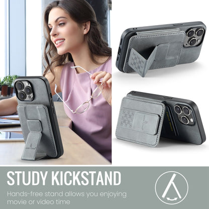 For iPhone 12 Pro Max Fierre Shann Oil Wax Cow Leather Card Holder Back Phone Case(Grey) - iPhone 12 Pro Max Cases by FIERRE SHANN | Online Shopping UK | buy2fix