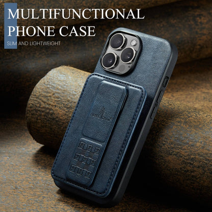 For iPhone 12 / 12 Pro Fierre Shann Oil Wax Cow Leather Card Holder Back Phone Case(Blue) - iPhone 12 / 12 Pro Cases by FIERRE SHANN | Online Shopping UK | buy2fix