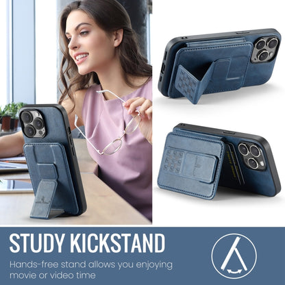 For iPhone 12 / 12 Pro Fierre Shann Oil Wax Cow Leather Card Holder Back Phone Case(Blue) - iPhone 12 / 12 Pro Cases by FIERRE SHANN | Online Shopping UK | buy2fix