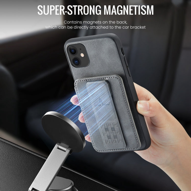 For iPhone 11 Pro Max Fierre Shann Oil Wax Cow Leather Card Holder Back Phone Case(Grey) - iPhone 11 Pro Max Cases by FIERRE SHANN | Online Shopping UK | buy2fix