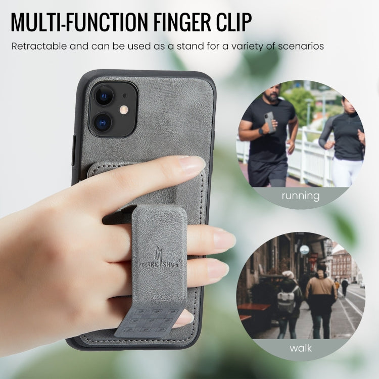 For iPhone 11 Pro Max Fierre Shann Oil Wax Cow Leather Card Holder Back Phone Case(Grey) - iPhone 11 Pro Max Cases by FIERRE SHANN | Online Shopping UK | buy2fix