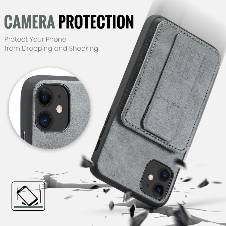 For iPhone 11 Pro Max Fierre Shann Oil Wax Cow Leather Card Holder Back Phone Case(Grey) - iPhone 11 Pro Max Cases by FIERRE SHANN | Online Shopping UK | buy2fix