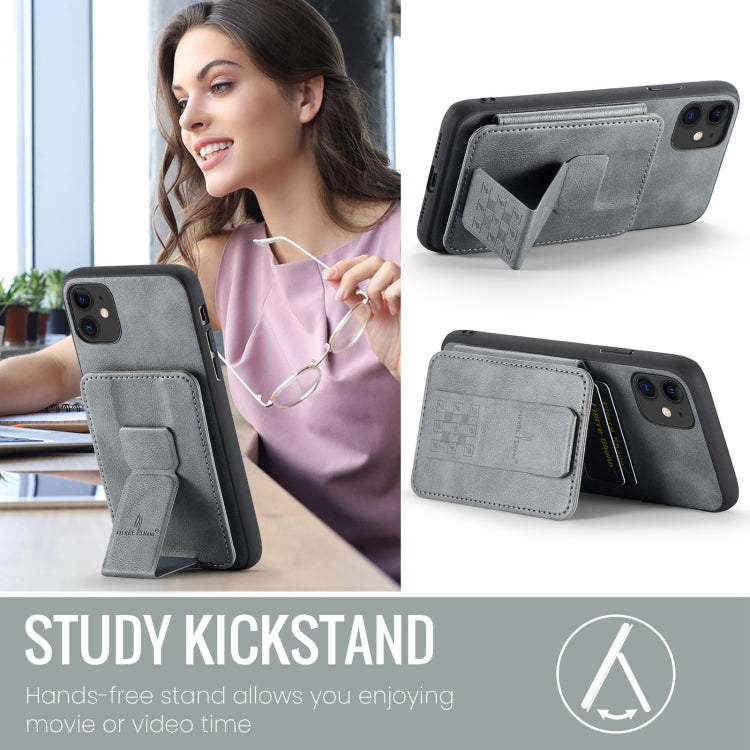 For iPhone 11 Pro Max Fierre Shann Oil Wax Cow Leather Card Holder Back Phone Case(Grey) - iPhone 11 Pro Max Cases by FIERRE SHANN | Online Shopping UK | buy2fix