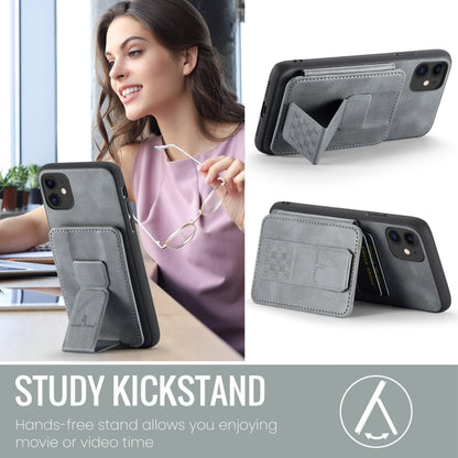 For iPhone 11 Pro Max Fierre Shann Oil Wax Cow Leather Card Holder Back Phone Case(Grey) - iPhone 11 Pro Max Cases by FIERRE SHANN | Online Shopping UK | buy2fix